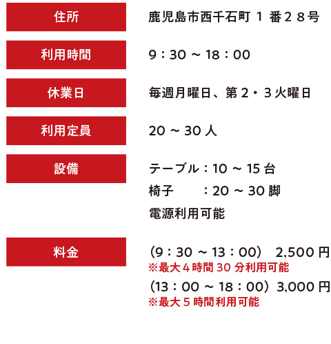 コミニティルームの詳細（鹿児島店）